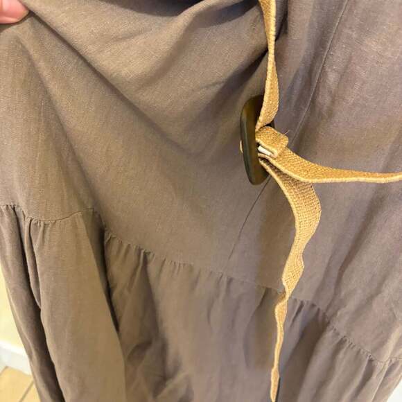 Adyson Parker Women's Linen Blend Tiered Ruffle Pockets Midi Dress Brown Size M - Picture 5 of 9